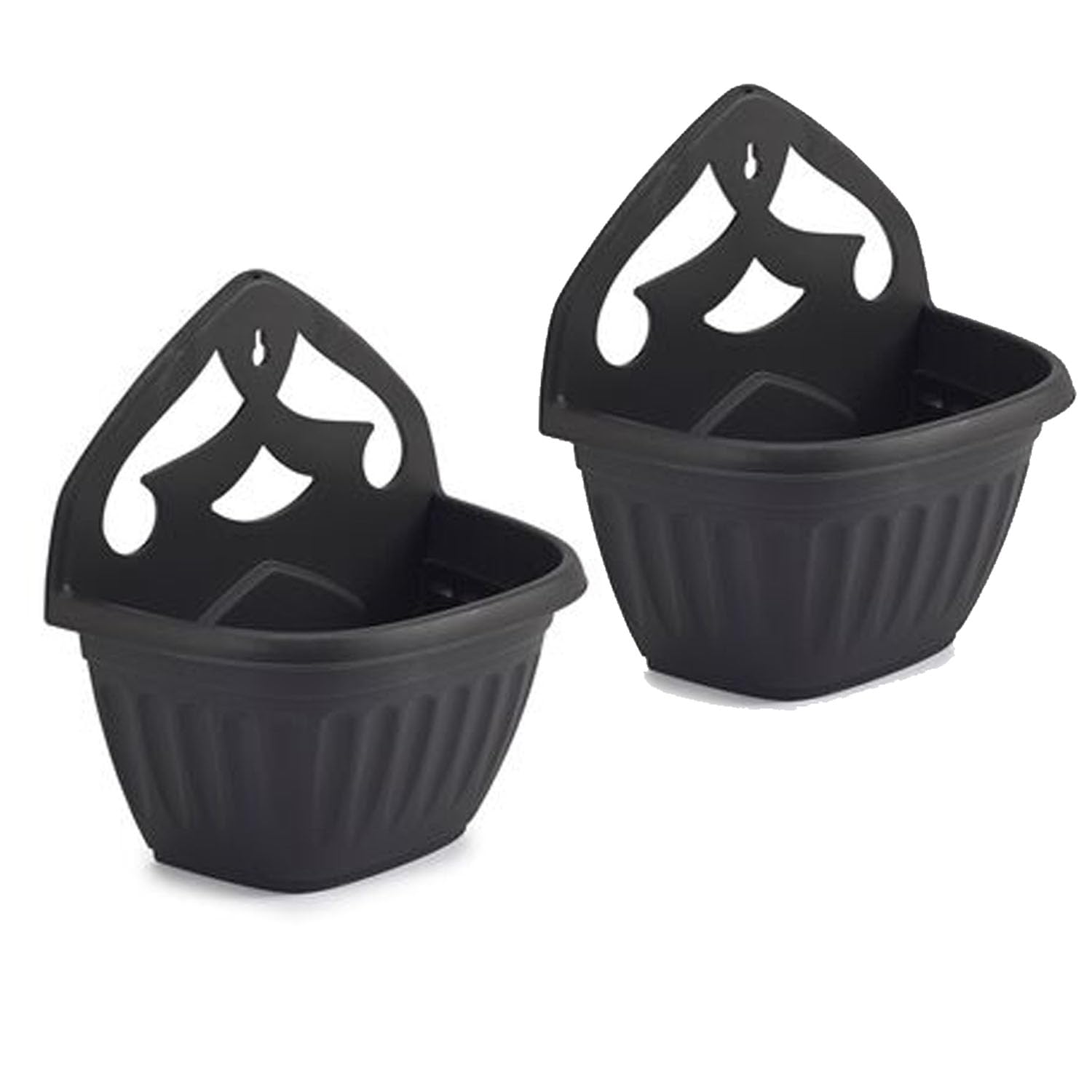 ZARVICZONIA 2-Pack Indoor Succulent Wall Planters - Stylish Hanging Decor with Classic Ribbed Design, Lightweight & Weather-Resistant, Drainage Holes - Ideal for Wall-Mounted Potted Plants (Black)