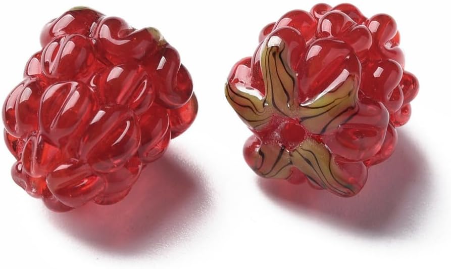 Ornazy 20 pcs Lampwork Raspberry Summer Cute Glass Fruit Beads Handmade Imitation Food Beads for DIY Earring Necklace Jewelry Supplies