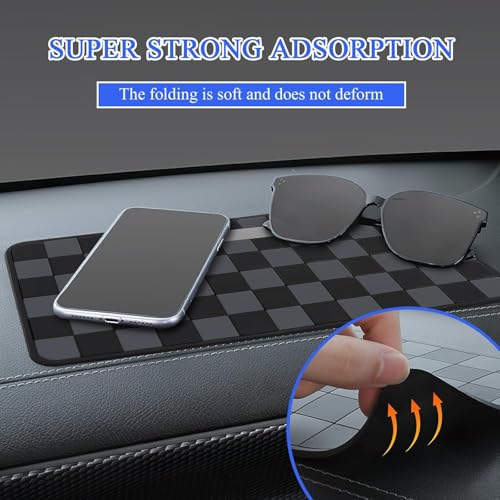 Image of Eliane Car Dashboard Mat Anti-Slip Rubber Pad Universal Non Slip Car Dashboard Sticky Adhesive Mat for Phones Sunglasses Keys, Chess Design (Black /Grey)