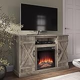 BELLEZE Industrial 47 Inch Rustic TV Stand with 18 Inch Electric Fireplace & Media Entertainment Center Console Table for TV up to 50 Inch with Open Storage Shelves & Cabinets-Veropeso (Ashland Pine)