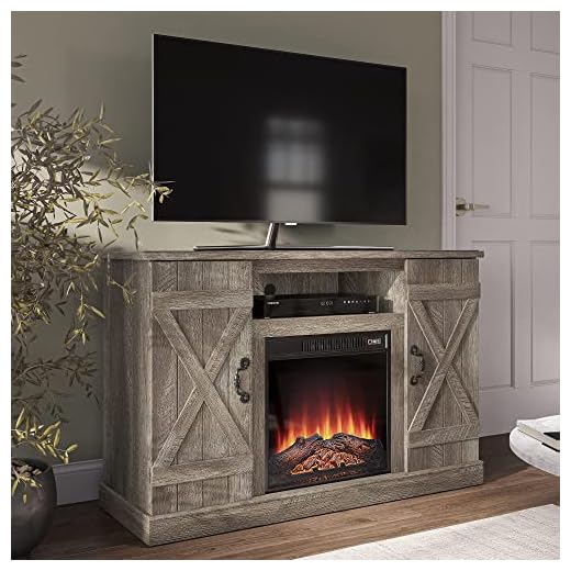 BELLEZE Industrial Rustic Electric Fireplace TV Stand & Media Entertainment Center Console Table for TVs up to 50 Inch with Open Storage Shelves & Cabinets – Veropeso (Ashland Pine)