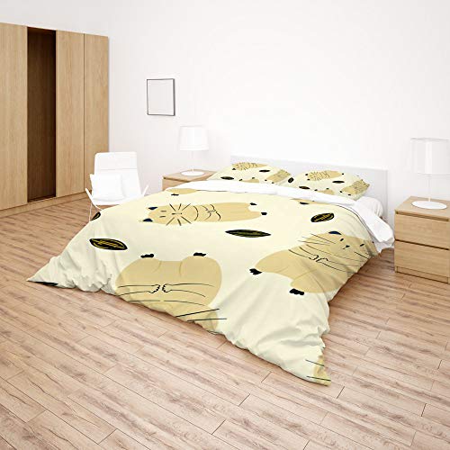 Parure de lit housse de couette polyester infroissable motif chats mignons - 5