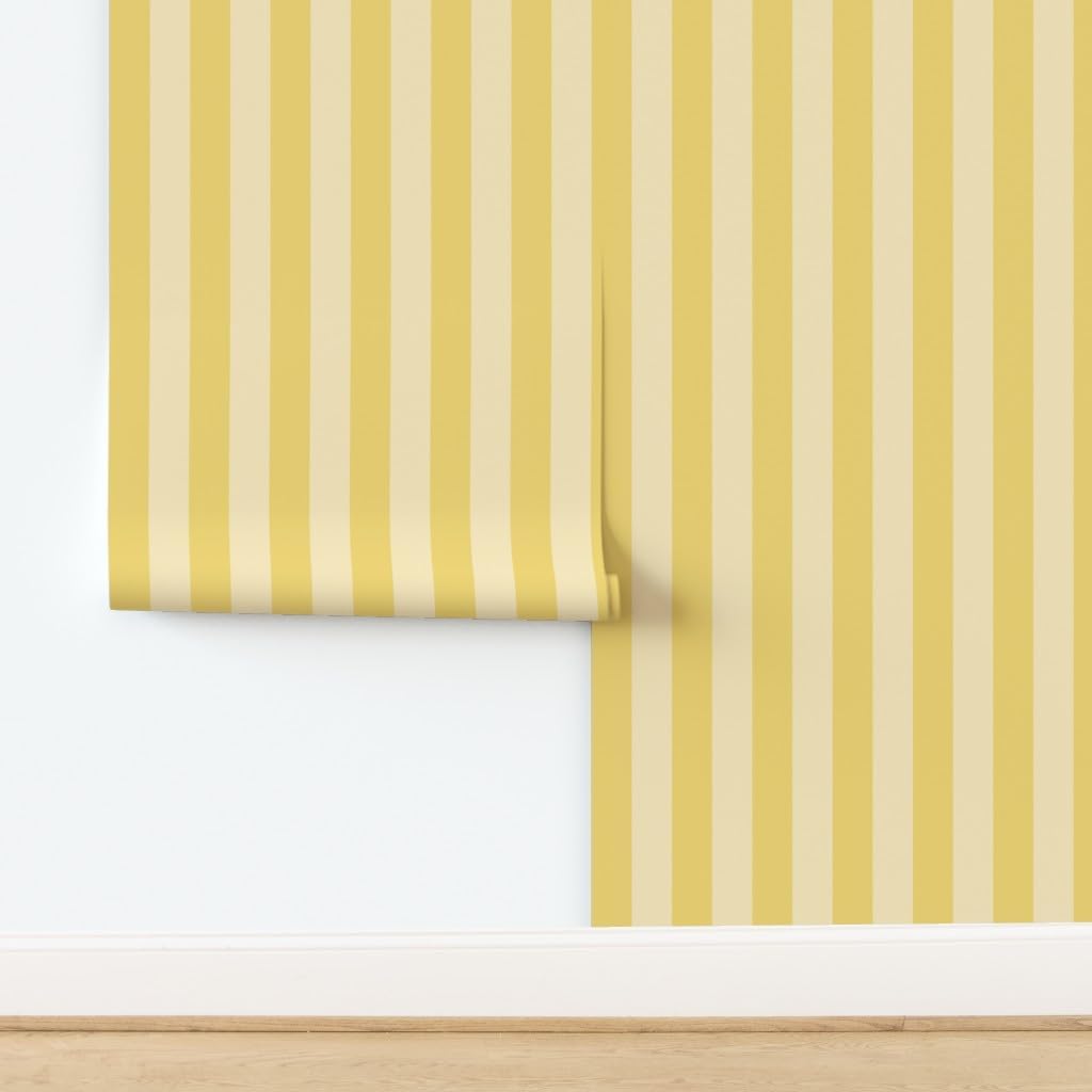 Peel & Stick Wallpaper 9ft x 2ft - Yellow Stripes,Vertical,Wide,Stripe,Pastel,Bright,Bold,Dramatic Custom Removable Wallpaper by Spoonflower