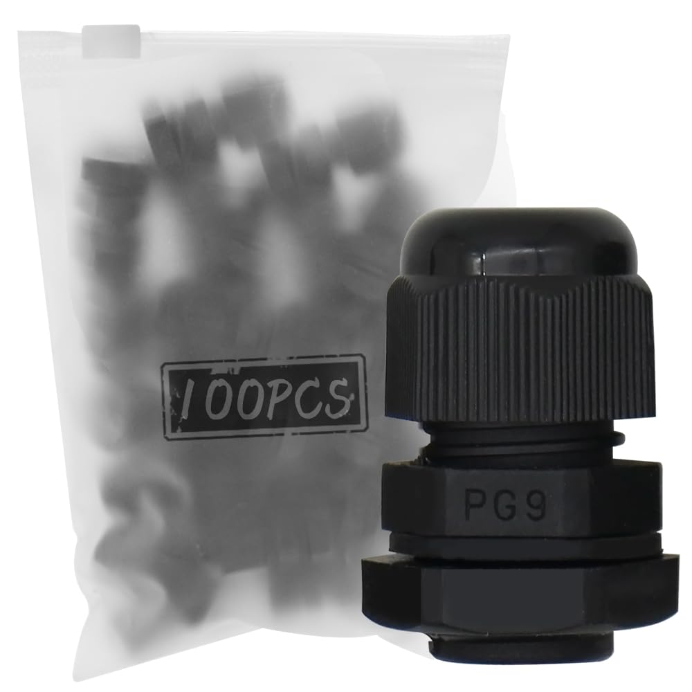 MAKERELE Cable Gland PG9 Black Plastic cable gland tool Nylon Waterproof IP68 Wire Glands Adjustable Locknut for 4mm-8.2mm Wire(100pcs), with Gaskets ，in Bag-image-37