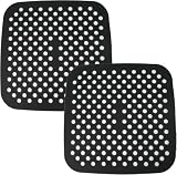 2 alfombrillas de silicona para la freidora de aire caliente, papel de horno antiadherente perforado reutilizable, circulación de aire para patatas crujientes, pollo, verduras, lavavajillas y versátil