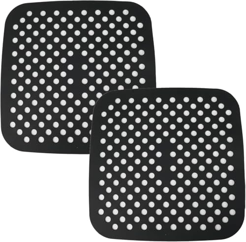 2 pcs Tapis pour friteuse en silicone pour friteuse à air réutilisable à Air, Tapis Antiadhésifs Perforés pour Cuisson Uniforme, Accessoires pour Friteuse à Air, Lavables au Lave-Vaisselle