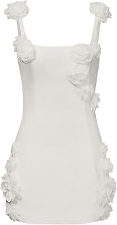 JW PEI Elaina Pink Rosette Applique Mini Dress - Sleeveless Bodycon Cocktail Party Dress
