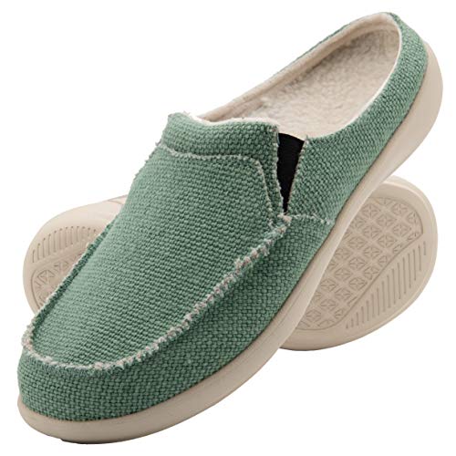 Slippers for Men Arch Support Plantar Fasciitis Canvas Orthopedic Slip on Wide House Shoes Home Indoor Bedroom Walking Loafers Comfort Winter Clog Durable Sole Non Slip Breathable Olive Green Size 11