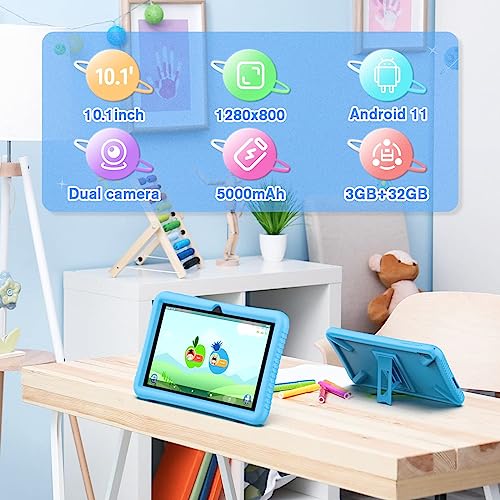 TOSCiDO 10 inch Kids Tablet, Android 11 Tablet for Kids,32GB ROM, Quad Core Processor,IPS HD 1280 * 800 Display,Parental Control,WiFi,Dual Cameras with Kids Tablet Case - Blue - Image 4