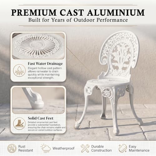 Image of BRISHI Cast Aluminium Garden Patio Seating Chair and Table Set for Balcony Outdoor Furniture with 1 Table and 4 Chairs Set (White)