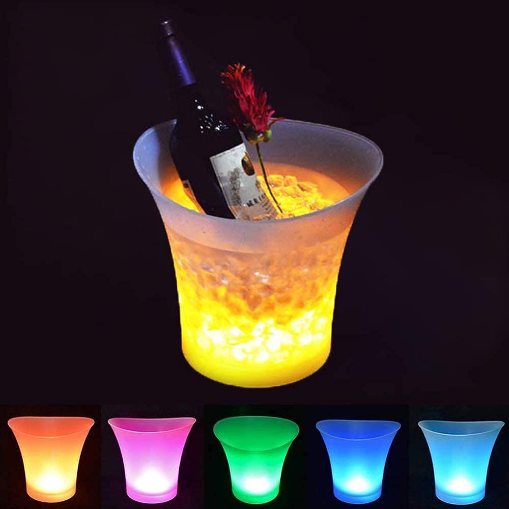 SMETA LED Eiskübel,Sektkühler LED 5 Stücke,5L LED Eiseimer, Zum Kühlen von Champagner, Wein, Getränke, Bier, für Party, Haus, Bar Club Thema, etc - Bedürfnisse 2 AA-Batterien(enthält Keine Batterien)