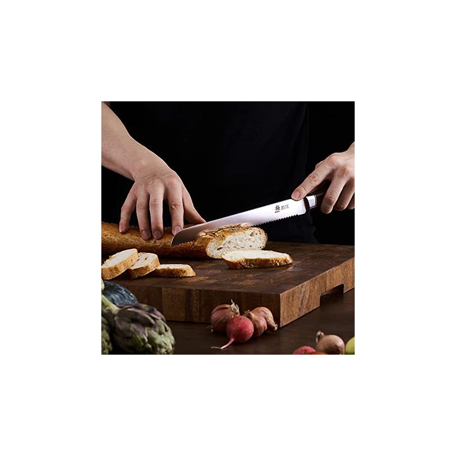 KYOKU-10-Inch-Bread-Knife-Daimyo-Series-Serrated-Knife-with-Ergonomic-Rosewood-Handle-and-Mosaic-Pin-Japanese-440C-Stainless-Steel-Bread-Cutter-with-Sheath-and-Case KYOKU 10 Inch Bread Knife - Daimyo Series - Serrated Knife with Ergonomic Rosewood Handle, and Mosaic Pin - Japanese 440C Stainless Steel Bread Cutter with Sheath and Case