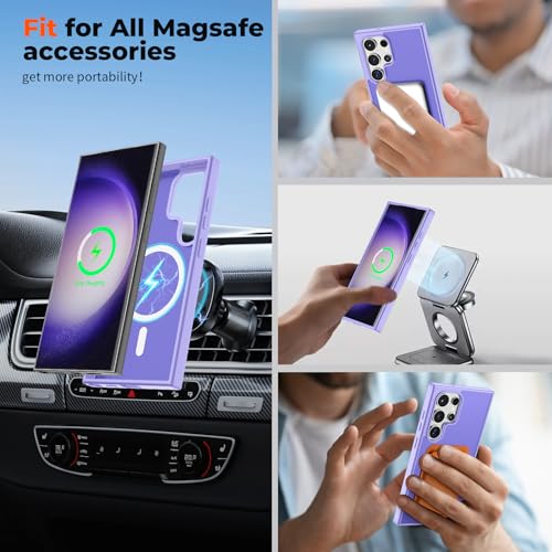 Image of SUPFINE Magnetic for Samsung Galaxy S23 Ultra Case, (Built-in Magnets) (Military Grade Drop Protection) Slim Translucent Shockproof Phone Case,Purple