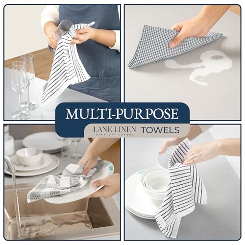 Image of LANE LINEN Kitchen Towels and Oven Mitt Set 20 Pc - Lint Free Cotton Dish Towels for Kitchen Drying, Cozy Terry Dish Rags, Flour Sack Towels for Sourdough Bread Proofing & Quilted Pot Holders - Grey