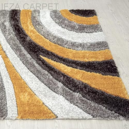 Image of Soft Shaggy Carpet 3x5 Feet - Ultra Plush, Non-Slip, High Pile 2 Inch Microfiber Rug for Bedroom, Living Room, Kids Room & Office - Modern Cozy Floor D�cor (Yellow Black C)