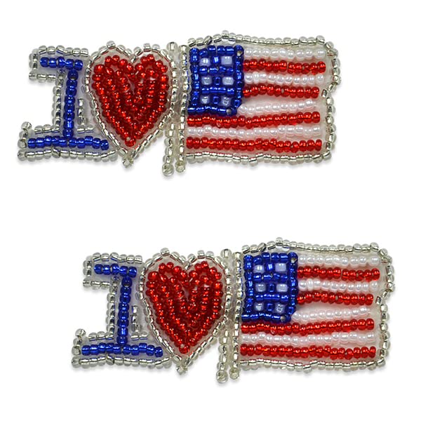 Expo International Pack of 2 I Heart USA Flag Sequin Applique with Pin | Red White and Blue Tulle