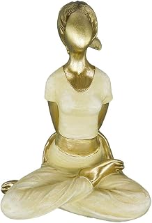 Meditating Yoga Girl Figurine Gold Yoga Figurine Sitting in Yoga Pose | Resin Yoga Sculpture Decorative Yoga Figurine Decor for Zen Spiritual Living Room Bedroom,Mindfulness Gifts for Yoga Lovers