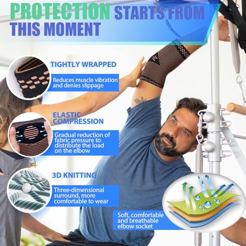 Copper Elbow Brace Compression Sleeve for Men & Women (1 Pair) - Support for Tendonitis, Tennis Elbow, Golfer's Elbow (XL)