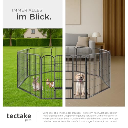tectake Welpenauslauf 80 cm hoch, 8 Gitter, Welpenlaufstall, Freigehege, Tierlaufstall faltbar, Freilaufgehege, Hundelaufstall mit Tür, für Hunde, Katzen, Hasen, Meerschweinchen, Kleintiere - schwarz