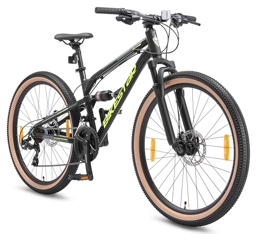 BIKESTAR VTT en Aluminium, Frein à Disque, 21 Vitesses Shimano, 26 Pouces | Mountainbike Tout Suspension Integral Cadre 16 Pouces | Noir