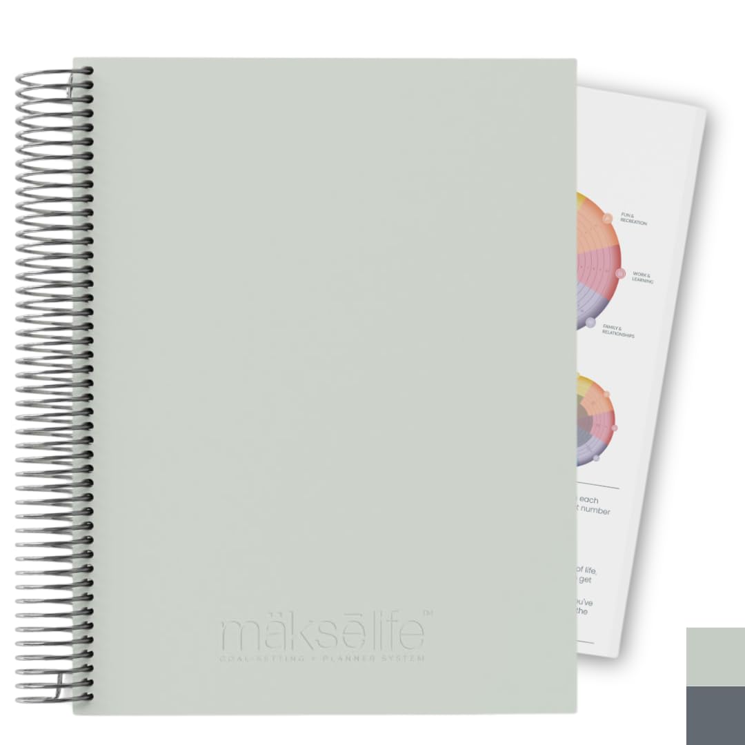 MäksēLife 12-Month Undated Goal-Setting Planner - Spiral Bound 7x9 Planner, Vegan Leatherette Cover, Premium 120GSM Recycled Paper, Goal-Setting System for Personal Growth and Productivity (Cloud)