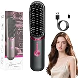 Wendict Brosse Lissante pour Cheveux, Lisseur Cheveux Céramique, 2026 Portable Sans Fil PTC Chauffage Lisseur, 3 RéGlages De TempéRature, Céramique Anti-BrûLure, pour Voyage & Powerbank (Gris)
