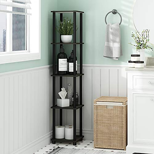 Furinno Turn-N-Tube 5-Tier Corner Square Rack Display Shelf, Round, Espresso/Black #TOP1