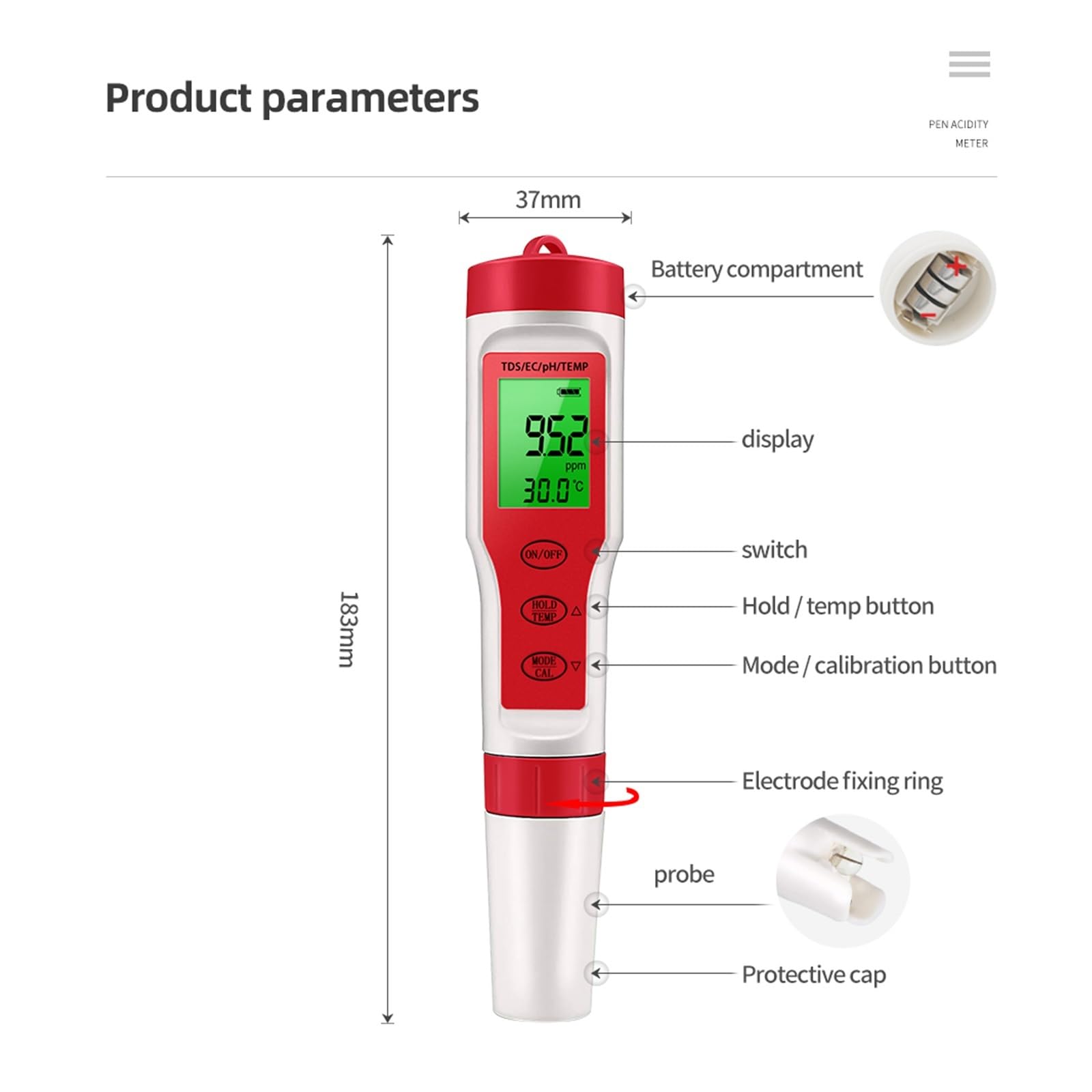 Ph-mètre 4/5/7 en 1 TDS EC ORP salinité S. G, compteur de température avec rétro-éclairage, moniteur numérique qualité l'eau, testeur for Aquarium, Testeur précis(5 in 1 ph meter)