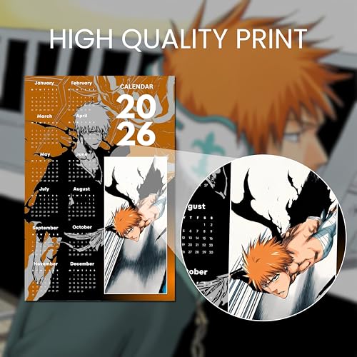 Image of 2026 Anime Calendar - Ichigo Kurosaki (orange) from Bleach | 12 inch x 18 inch size | Wall Decoration Aesthetic Calendars
