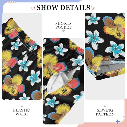 ZZXXB Hibiscus Florals Pattern Boys Long Pants Soft Trousers Elastic Waist Kids Lounge Bottoms with Pockets S-XL4