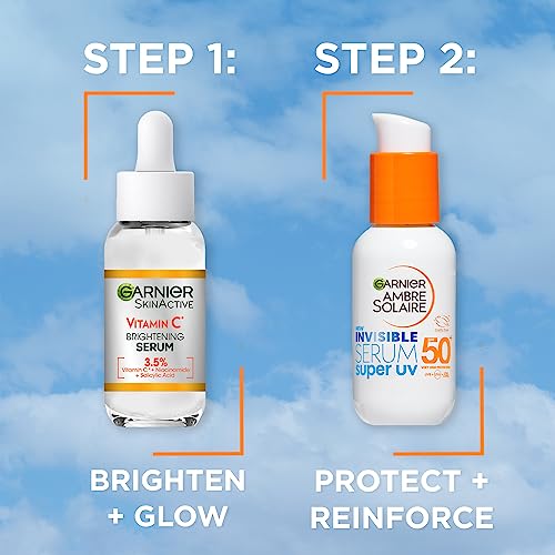Garnier Daily Glow & Protect Duo for Face: Brightening Vitamin C Serum for Anti-Dark Spots & Ambre Solaire SPF50+ Super UV Invisible Serum Moisturiser (2 X 30ml) - Image 3
