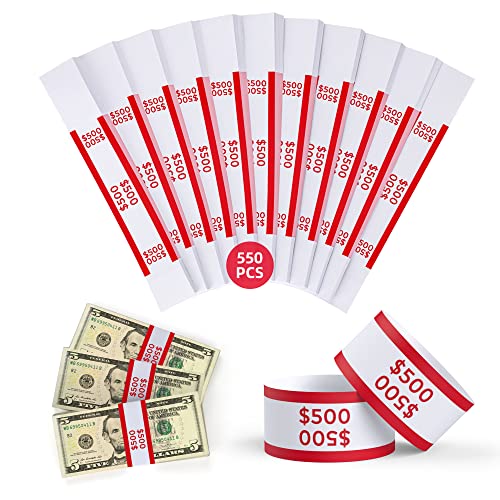 Money Bands 550 Pack for Cash Self Adhesive Wrappers for Bills Currency Straps for Dollar Wraps Organizer($500 / Red)