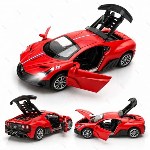 Image of Bugatti Die-Cast Toy Car for Kids - 1:36 Scale Pull Back Metal Model Car with Openable Doors, LED Lights & Music | Alloy Mini Car for Kids, Boys & Collectors【Color As Per Stock】