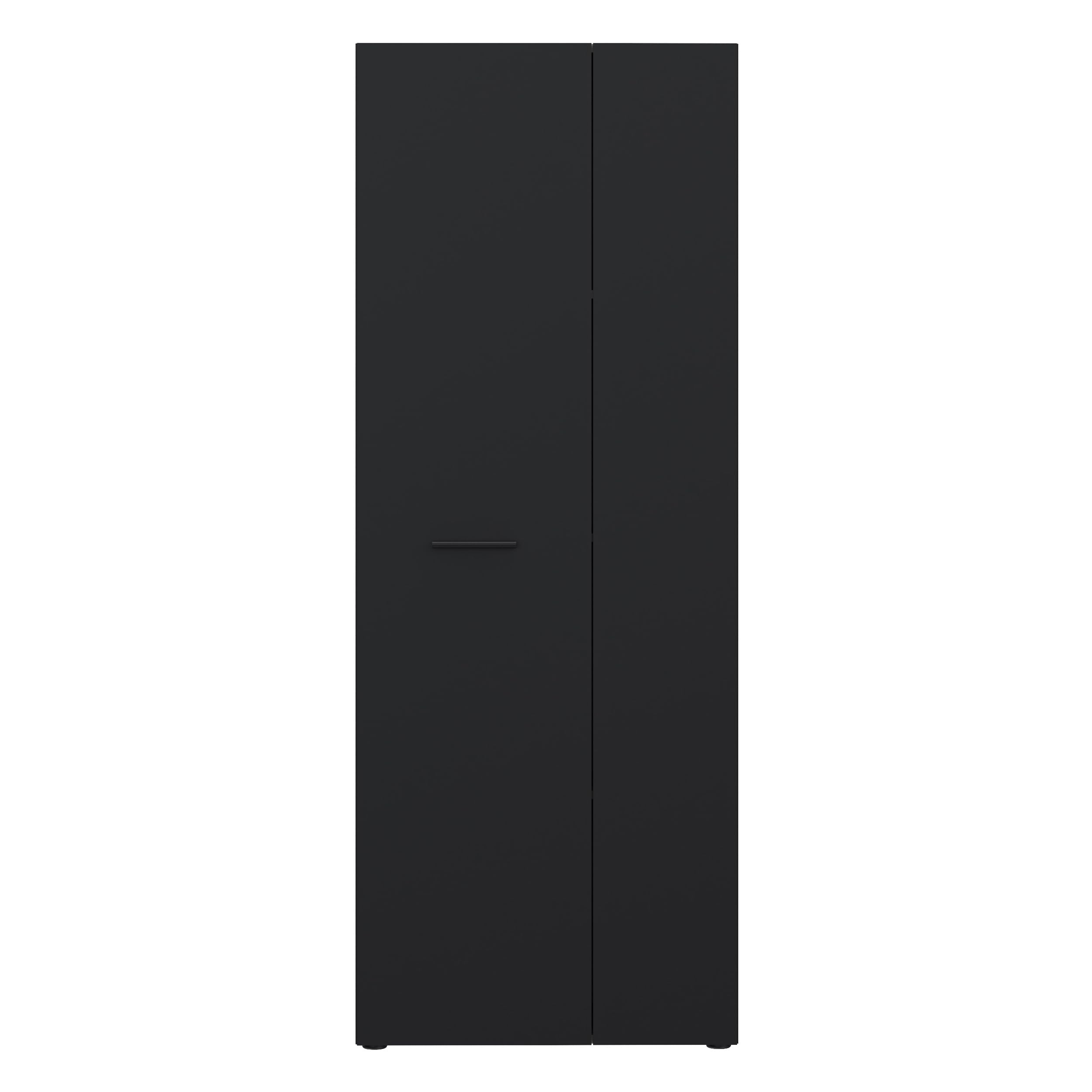 FORTE NET106 Schrank 70 180, Mehrzweckschrank, Staubsaugerschrank, Abstellraum, Drehtürenschrank, 2-türig mit Einlegeböden, Schwarz, 68,7 cm breit x 181,1 cm hoch x 36,5 cm tief