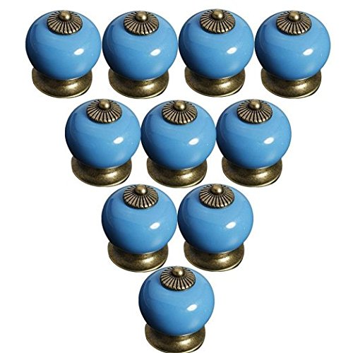 Blu 10 pezzi Maniglie per cassetti per mobili per bambini per bambini Maniglie decorative per cassetti in ceramica a forma rotonda Maniglie per cassetti Maniglie per armadi creativi con viti(Blu)
