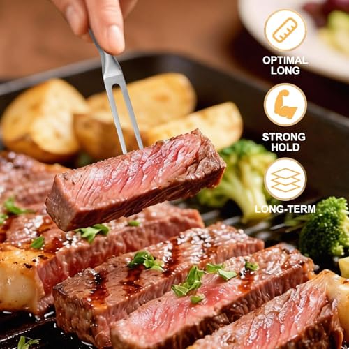 GZqiancang 2 Set Fleischgabel,Edelstahl Grillgabel,Spülmaschinenfestes Edelstahl Grillzange für Grill KüChe Truthahn Braten Abendessen (Silber)