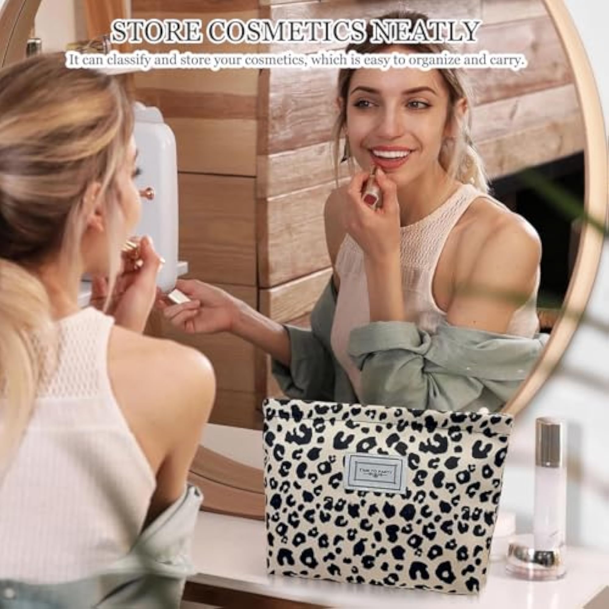 2 Pcs Leopard Print Makeup Bag, Portable Zipper Pouch