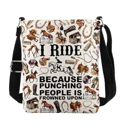 MAOFAED Horse Racing Gift Horse Rider Gift, Funny Horse Riding Crossbody Bag, I Ride Because Pouching People Is Frowned Upon