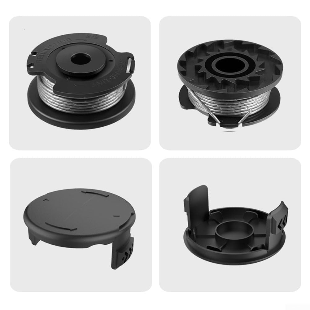 Hilo para cortabordes Recambio de Hilo, Paquete de 8 carretes de Hilo for Recortadora y 2 Cubiertas for Modelos Art de 1,6 mm de diámetro y 4,9 m de Longitud de Nailon Negro