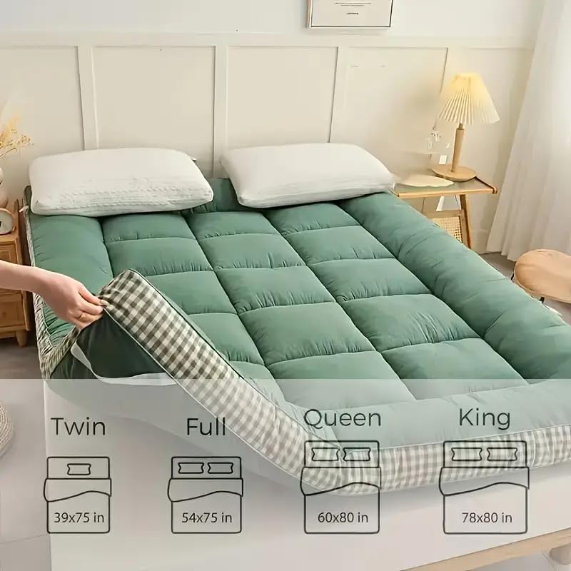 Shatex 2.36-Inch Thickness Mattress Topper Twin Size 39inx75in, Soft and Comfortable Mattress Cover with Breathable Fill, Non-Slip Quilted Fitted Mattress pad, Green