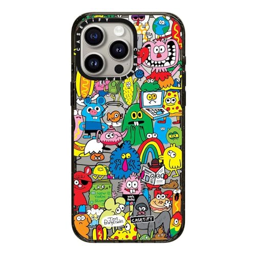 CASETiFY �C���p�N�g iPhone 15 Pro Max �P�[�X [MIL�K�i���� (4x MIL-STD-810G) / 2.5m����̗����������N���A] - Fun Friends - �N���A �u���b�N