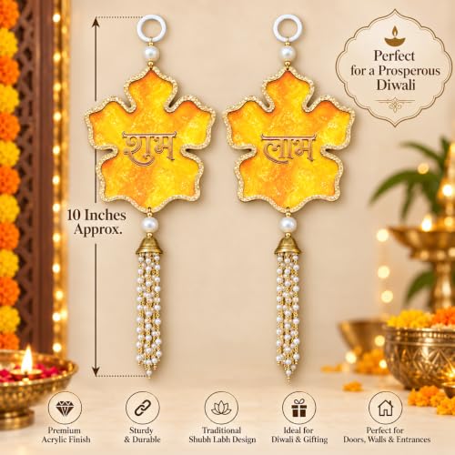 Image of Akaar Decor Artificial Marigold Door Hanging Toran | Diwali Decoration Items for Home Decor| Festive Decor| Office Decor| -(L:Approx. 2.5ft) (Acrylic Shubh Labh Yellow)