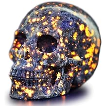 1Pc Natural Yooperlite Stone Carved Skull, 2" 5cm Yooperlite Stone Skull Sculpture Statues, UV-Reactive Quartz, Halloween Decor, Home Decor and Healing Crystal Gift