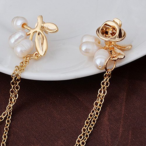 Yybonnie Natural Pearl Fruit Gold Leaf Flower Life Tree Brooch Pin Collar Pin Lapel Pin With Chain #TOP3