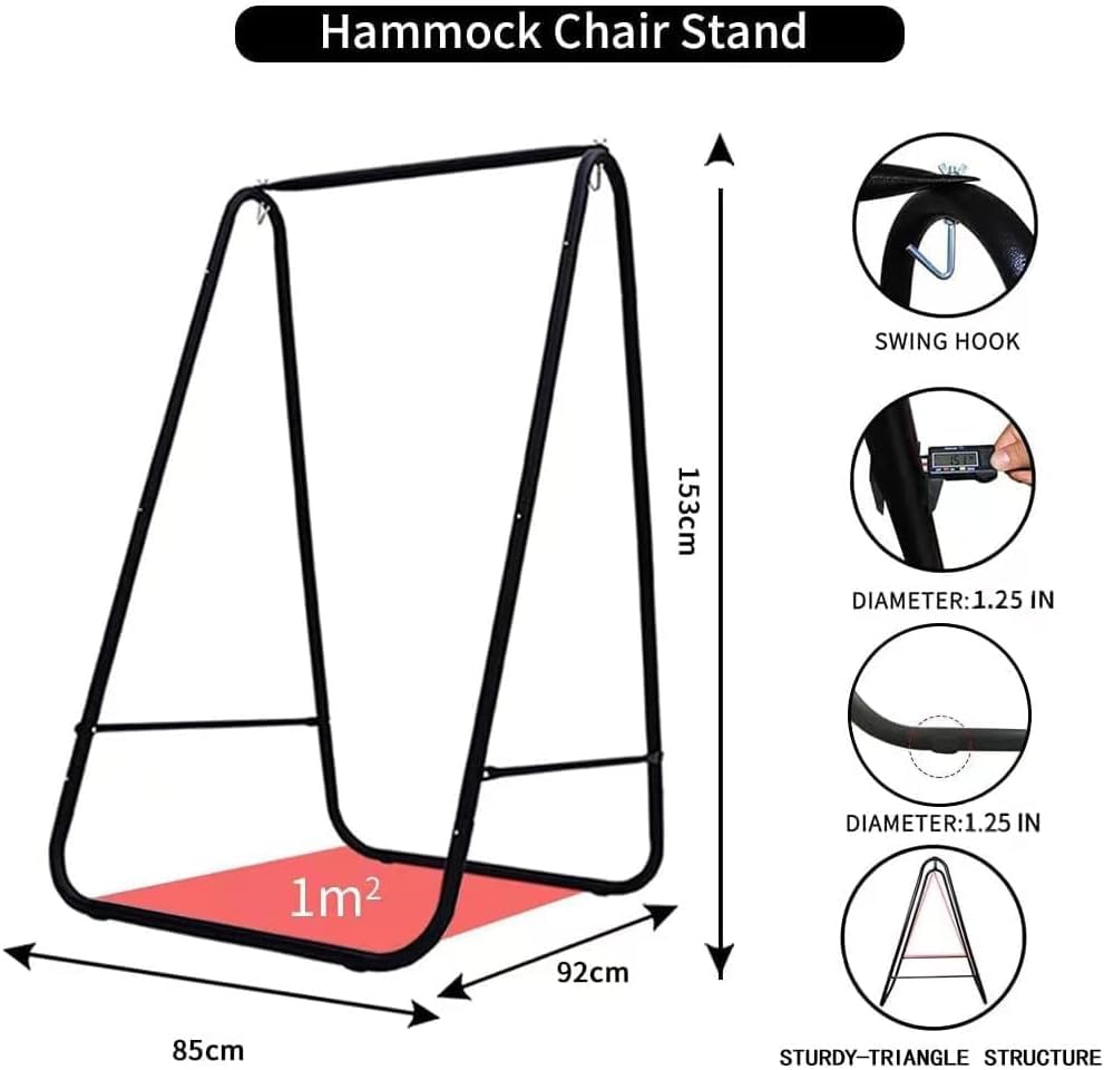 Image of Dolphy Hammock Chair | Stand with Backrest Hanging Swing Chair | Extended Macrame Hanging Cotton Rope Chair with a White Pillow for Adults, Kids | Indoor and Outdoor(Black)