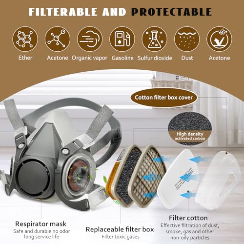 Starbst HALF MASK-616 Respirator Gas Mask With Filters-Active Carbon Half Face Cover With Safety Glasses thumb #2