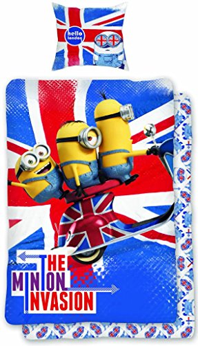 Minions Housse de Couette Réversible avec Taie d'Oreiller, Coton, Multicolore, 200x140 cm