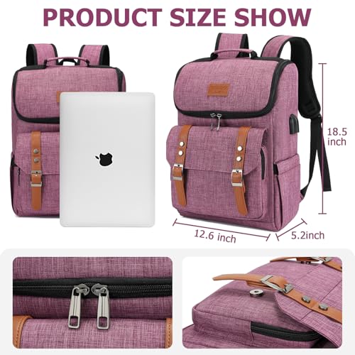 Image of YALUNDISI Vintage Backpack Travel Laptop Backpack with usb Charging Port for Women & Men College Backpack Fits 15.6 Inch Laptop Purple Brown