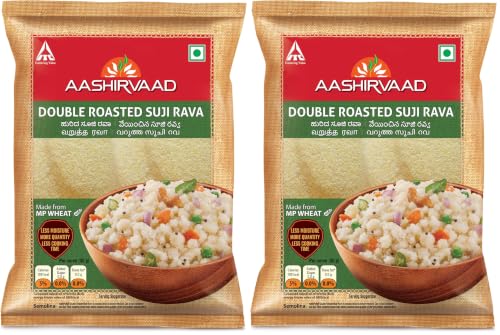 Image of Aashirvaad Double Roasted Suji Rava, 1 kg - Less moisture, more quantity, less cooking time (Pack of 2)