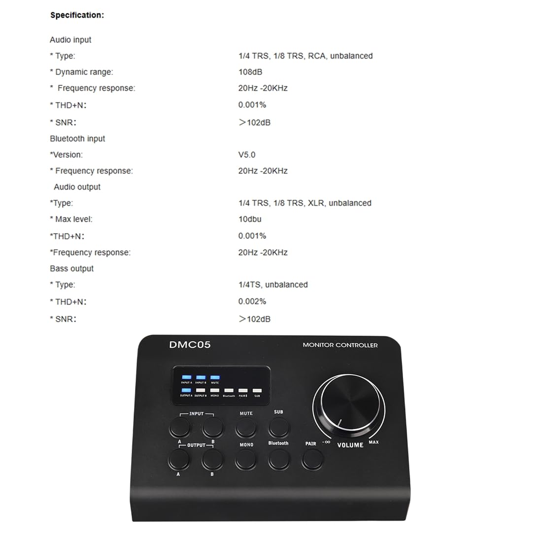 Controlador de Monitores de Estudio Controlador Bluetooth Controlador para Escuchar y Grabar